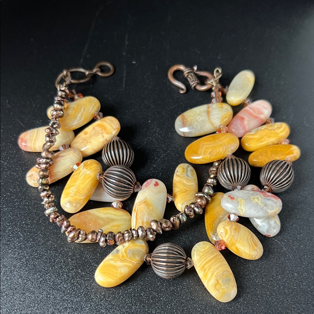 Hidden Valley Jasper Gemstone & Pearl 9” Bracelet